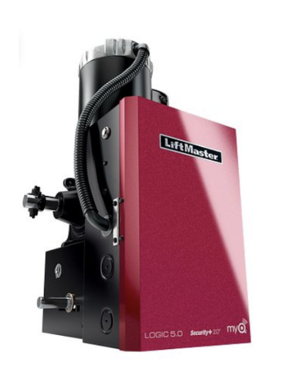 Red LiftMaster garage door opener with advanced myQ technology